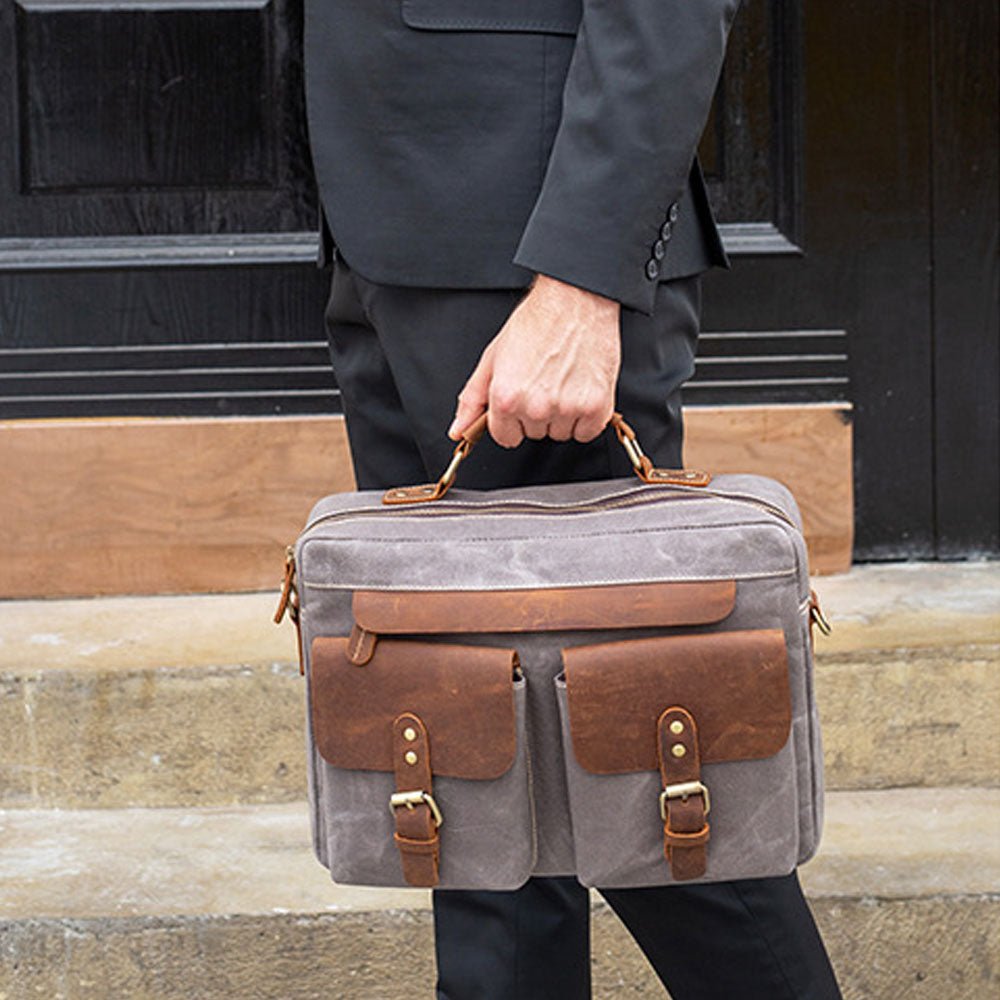 Marunte Retro Leather - Trimmed Laptop Bag - Moderno Collections