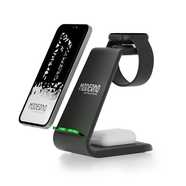 Premium 3 in 1 Fast Wireless Charging Stand for iPhone, Apple Watch & AirPods - Moderno Collections