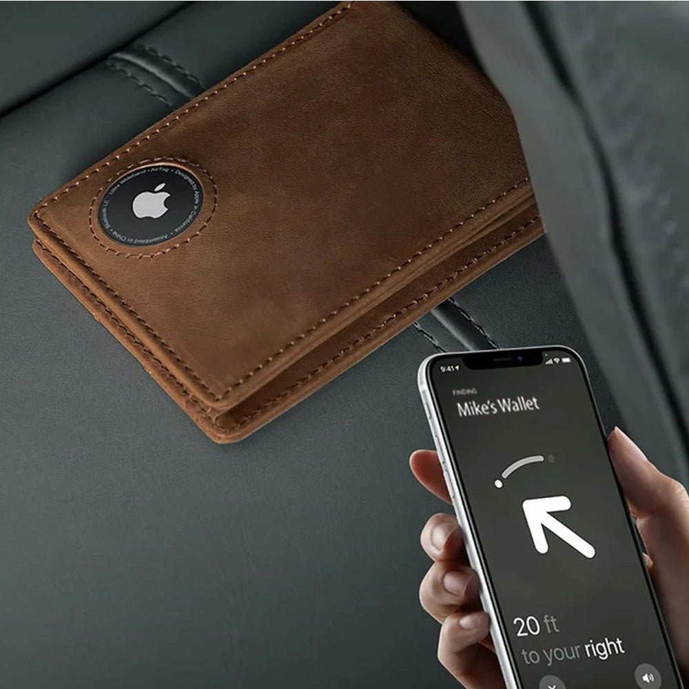 Sleek Genuine Leather Wallet with Built-in Airtag Pouch - Moderno Collections