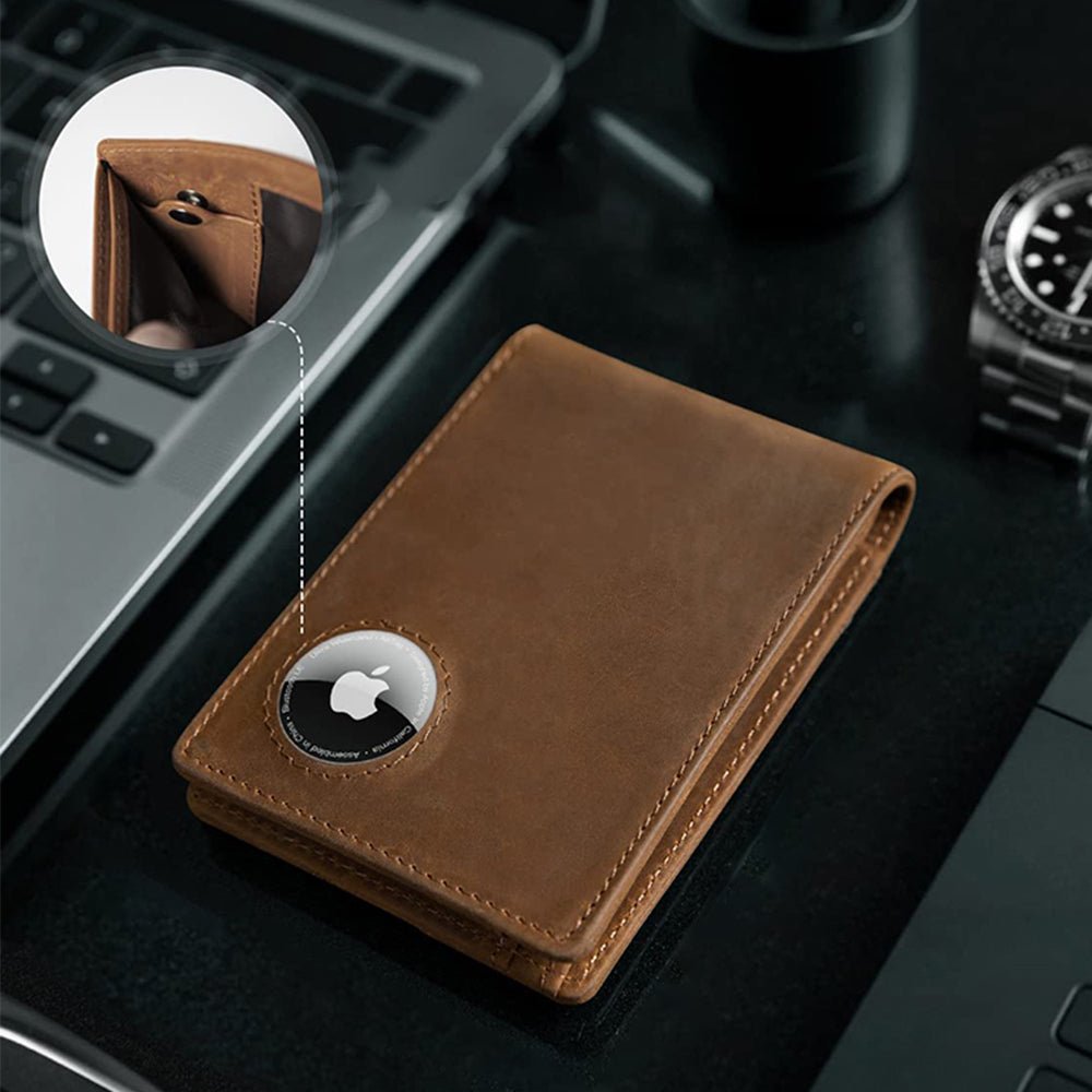 Sleek Genuine Leather Wallet with Built-in Airtag Pouch - Moderno Collections